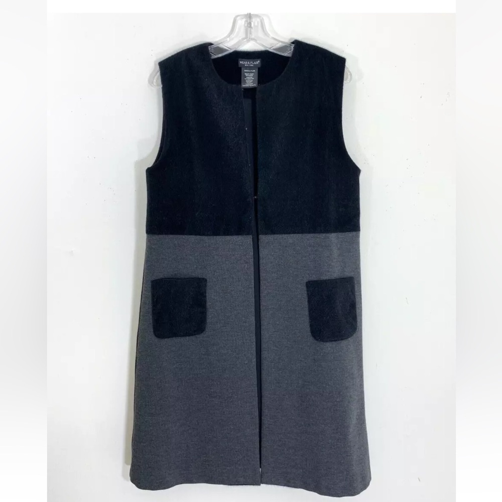 Wear & Flair New York Vest Sleeveless Jacket Coat Gray Black Pocket Size L